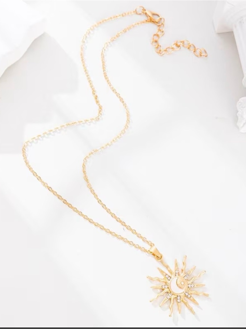 Gold Sun & Crescent Moon Pendant Necklace with Mother-of-Pearl Accent - Picture 5 of 6